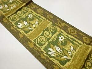 モール変わり横段に花・葉模様織出し袋帯